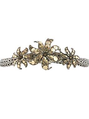 JOHN HARDY 925 Silver & 18K Gold Dot Ayu Frangipani Flower Bracelet Size 7 " M